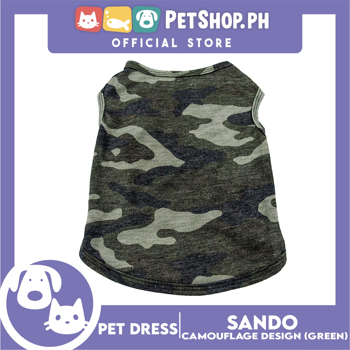 Pet Shirt Camouflage Design Sleeveless for Puppy, Small Dog, & Cat- Sando Breathable Clothes, Pet T-shirt