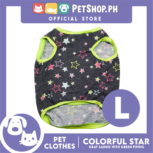 Pet Shirt Gray Sando with Colorful Stars (Large) Perfect Fit for Dogs and Cats