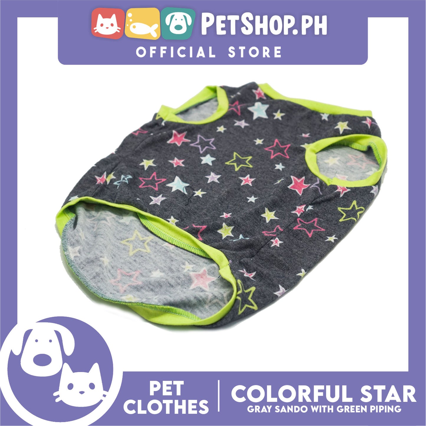 Pet Shirt Gray Sando with Colorful Stars (Medium) Perfect Fit for Dogs and Cats