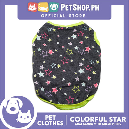 Pet Shirt Gray Sando with Colorful Stars (Medium) Perfect Fit for Dogs and Cats