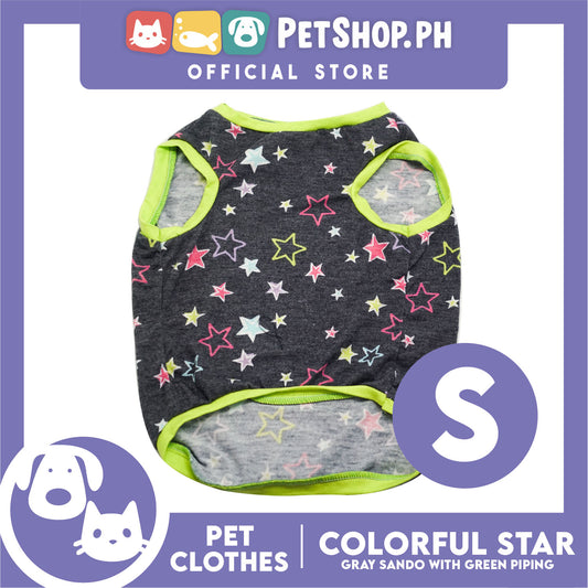 Pet Shirt Gray Sando with Colorful Stars (Small) Perfect Fit for Dogs and Cats