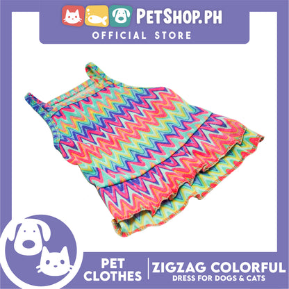 Pet Dress Zigzag Colorful Abstract Dress (Medium) Suitable for Dogs and Cats