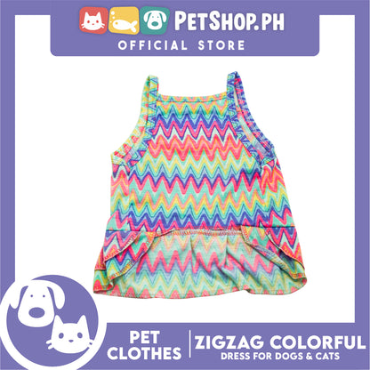 Pet Dress Zigzag Colorful Abstract Dress (Medium) Suitable for Dogs and Cats