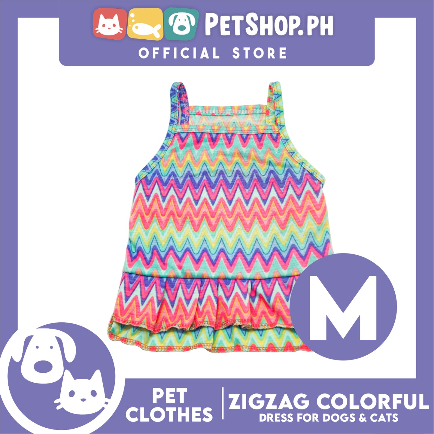 Pet Dress Zigzag Colorful Abstract Dress (Medium) Suitable for Dogs and Cats
