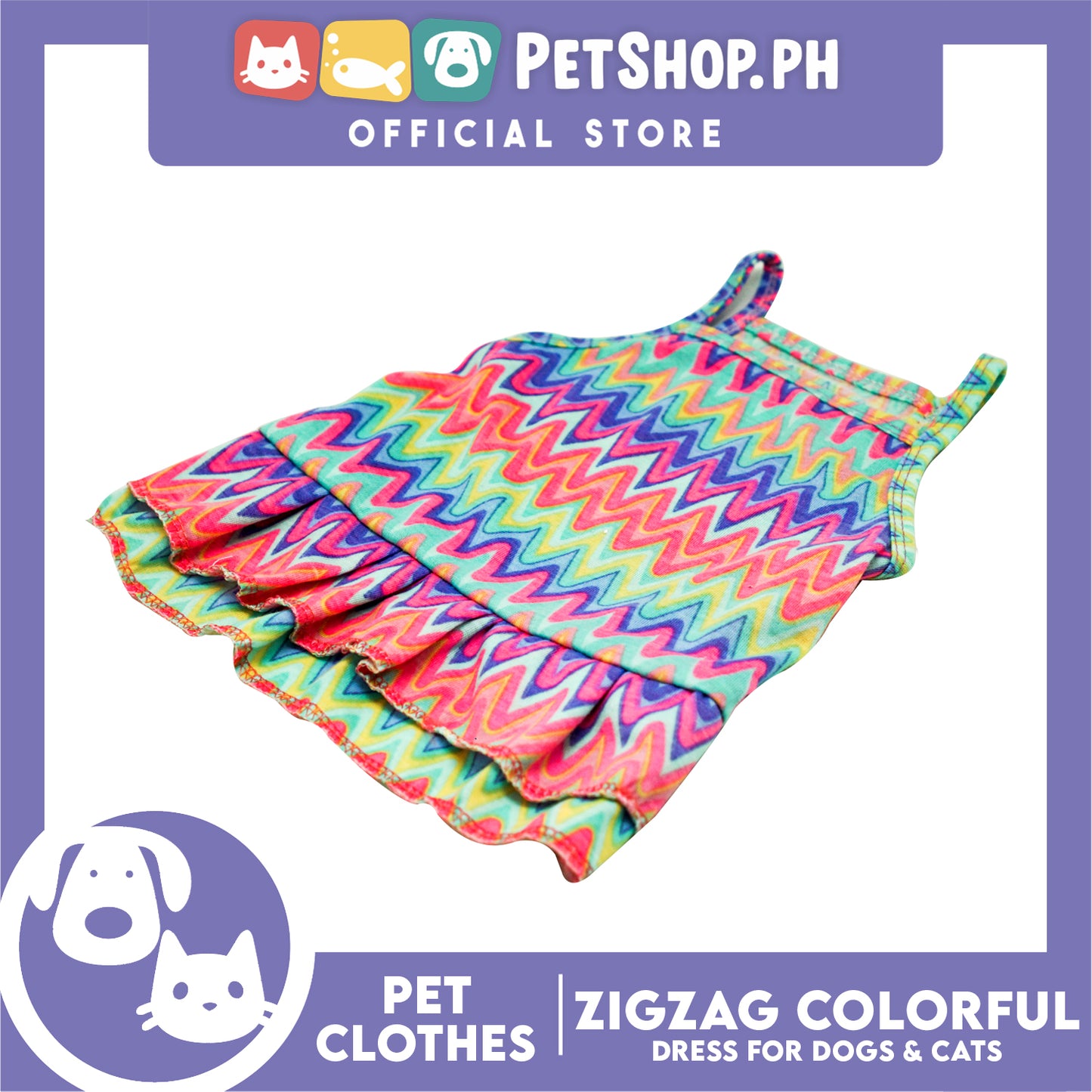 Pet Dress Zigzag Colorful Abstract Dress (Small) Suitable for Dogs and Cats