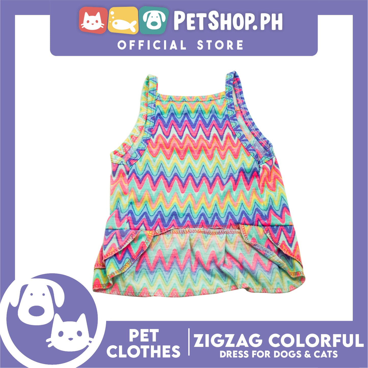 Pet Dress Zigzag Colorful Abstract Dress (Small) Suitable for Dogs and Cats