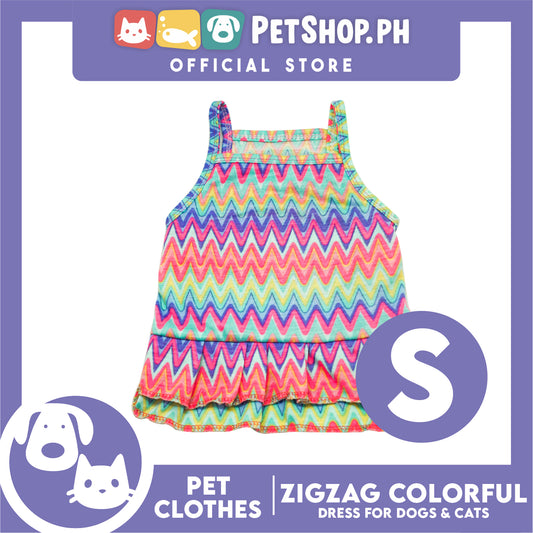Pet Dress Zigzag Colorful Abstract Dress (Small) Suitable for Dogs and Cats