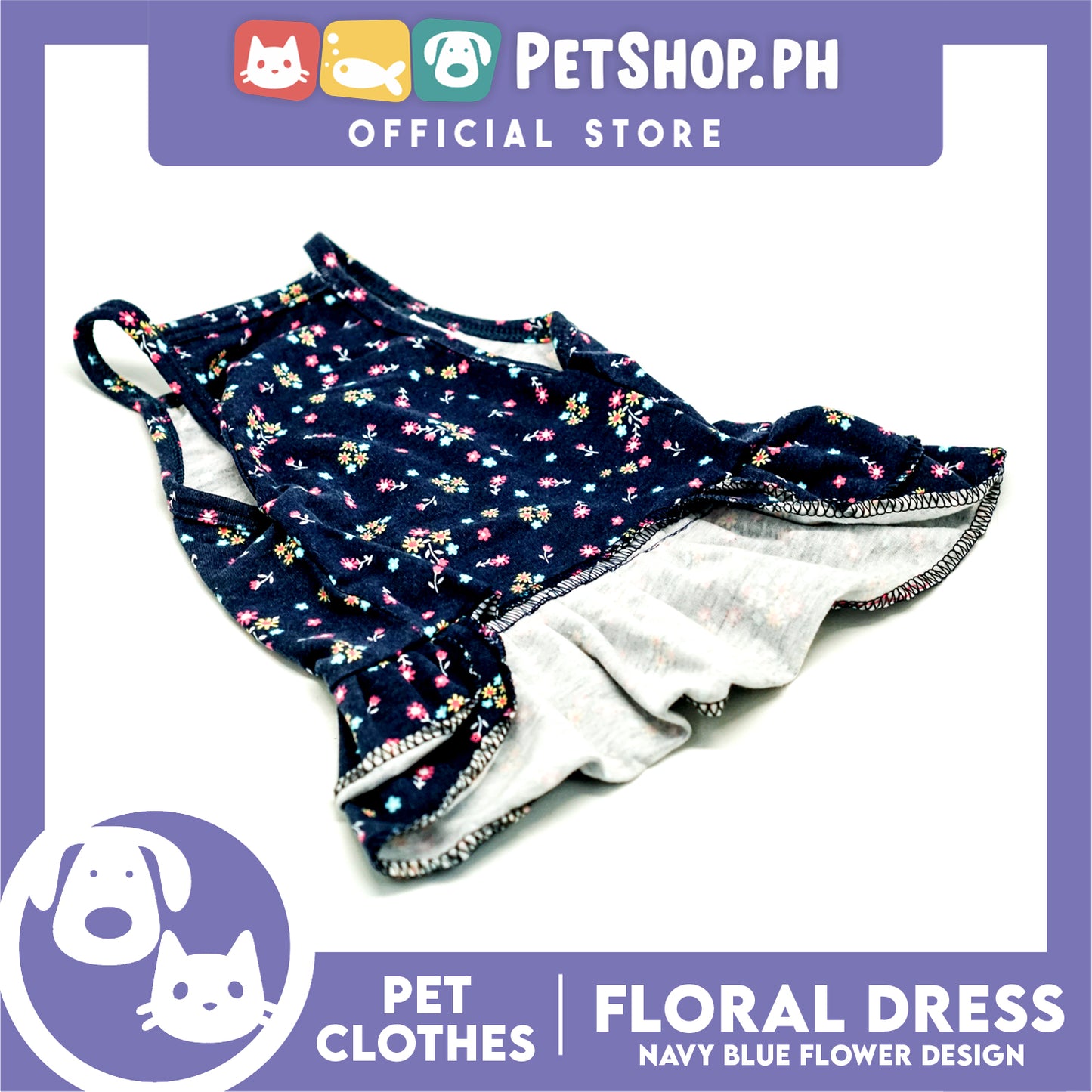 Pet Dress Navy Blue Floral Dreess (Large) Perfect Fit for Dogs and Cats