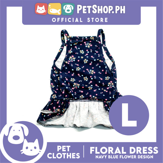 Pet Dress Navy Blue Floral Dreess (Large) Perfect Fit for Dogs and Cats