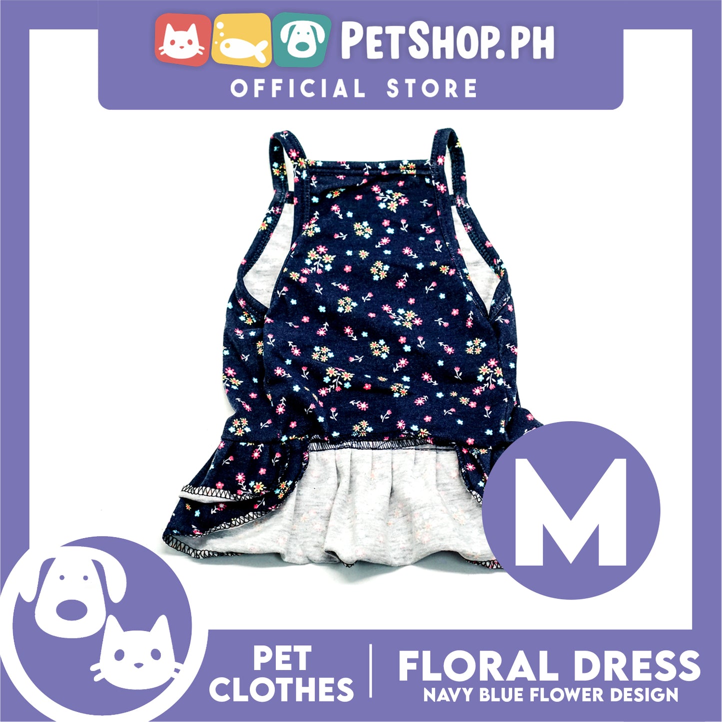 Pet Dress Navy Blue Floral Dreess (Medium) Perfect Fit for Dogs and Cats