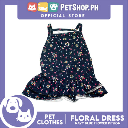 Pet Dress Navy Blue Floral Dreess (Small) Perfect Fit for Dogs and Cats