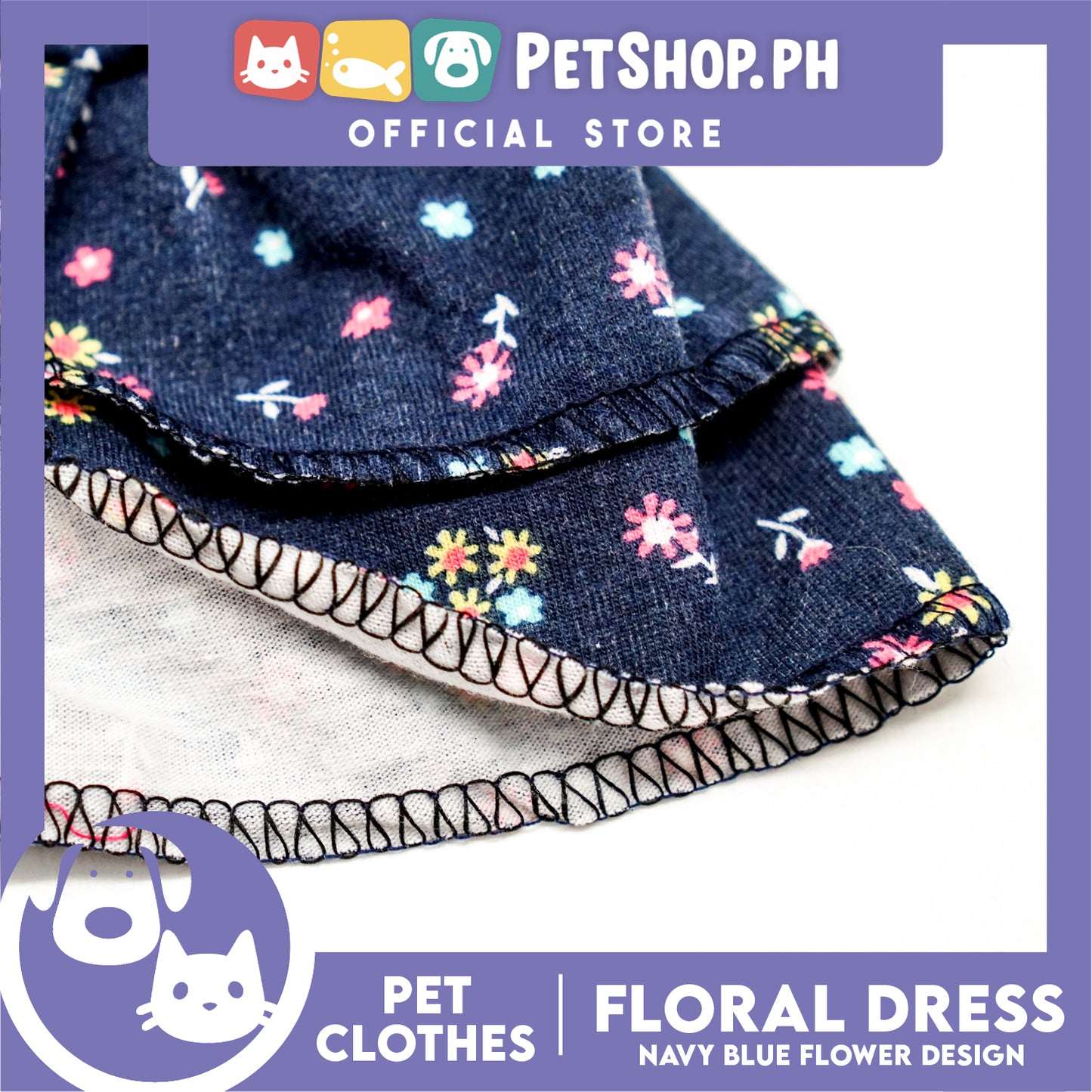 Pet Dress Navy Blue Floral Dreess (Small) Perfect Fit for Dogs and Cats
