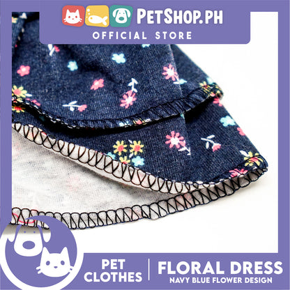 Pet Dress Navy Blue Floral Dreess (Small) Perfect Fit for Dogs and Cats