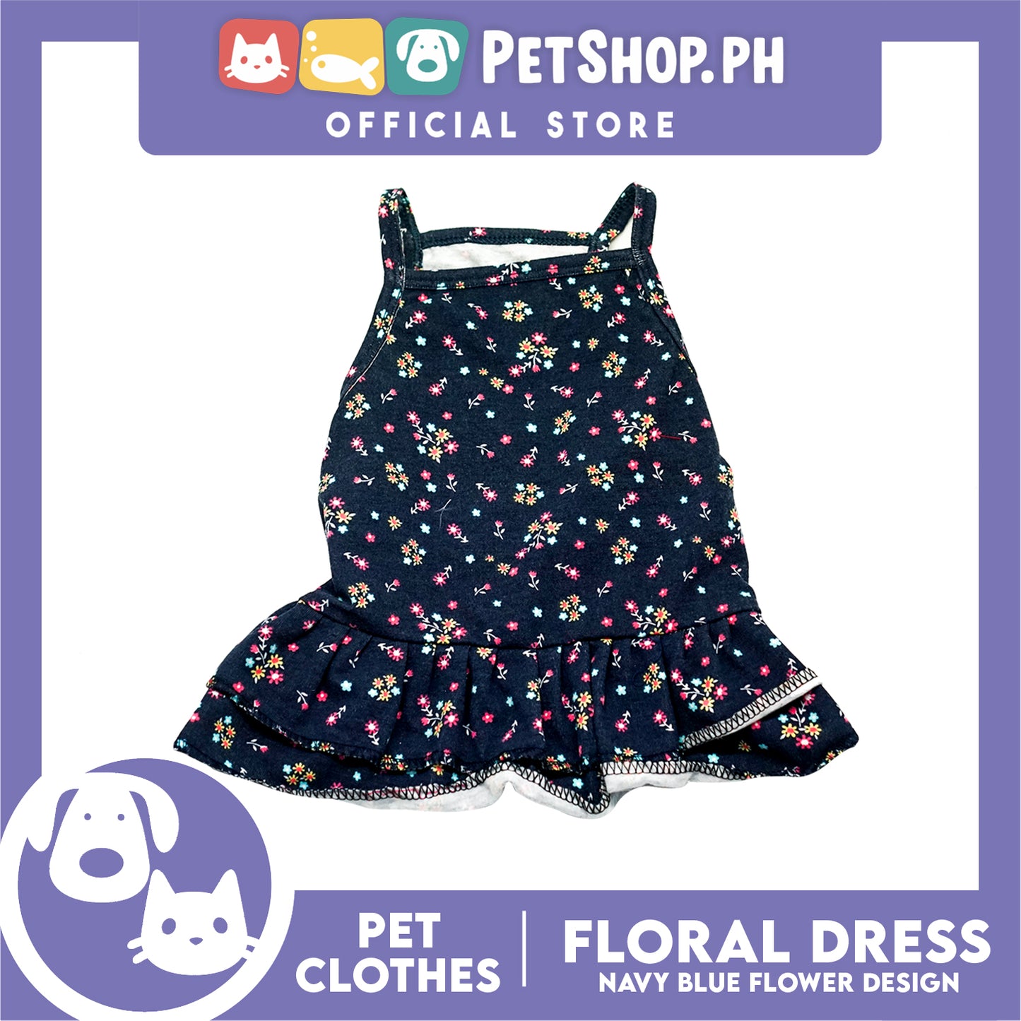 Pet Dress Navy Blue Floral Dreess (XL) Perfect Fit for Dogs and Cats