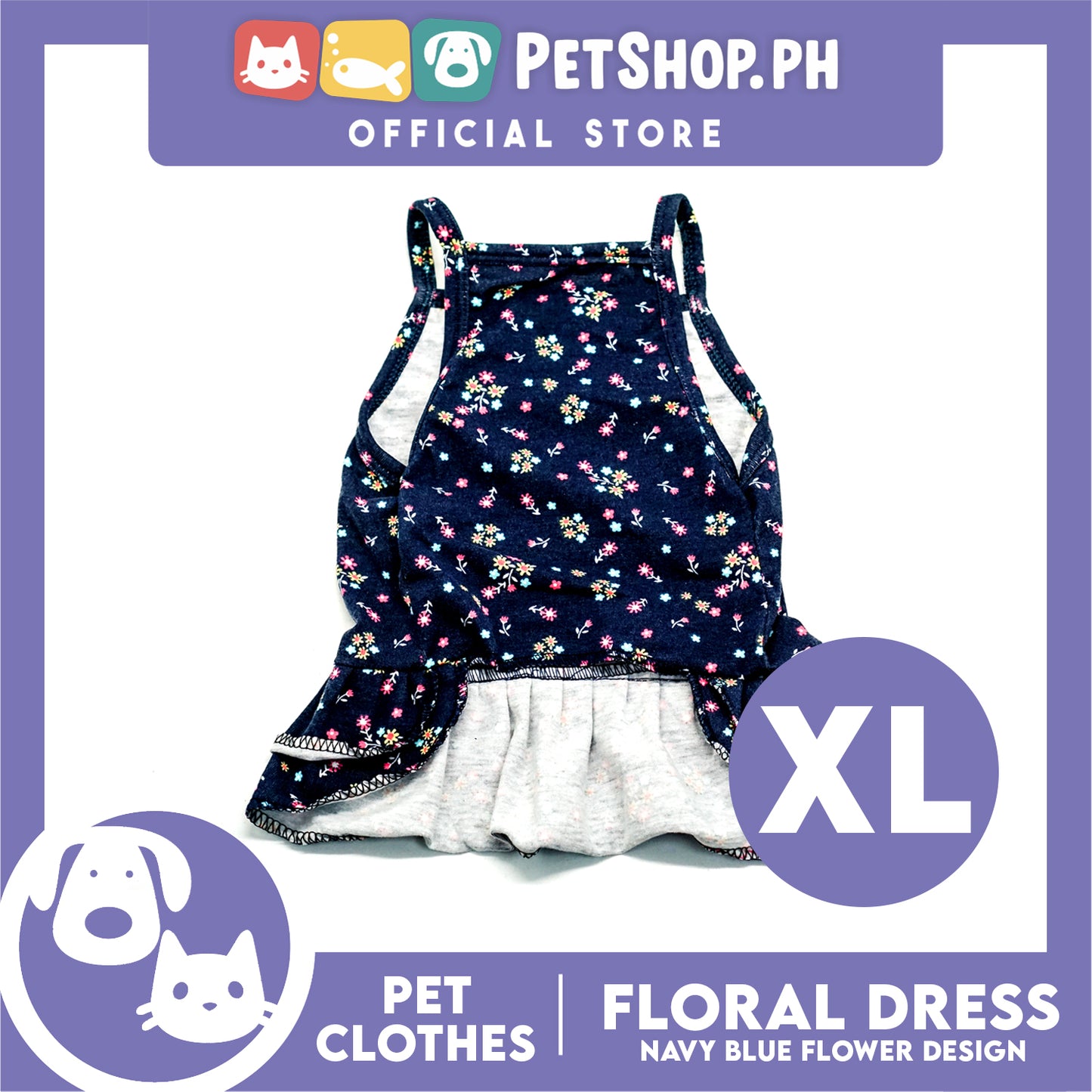 Pet Dress Navy Blue Floral Dreess (XL) Perfect Fit for Dogs and Cats