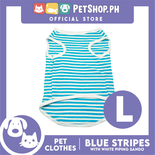 Pet Sando Blue Stripes with White Piping Sando (Large) Summer Shirt for Dogs and Cats