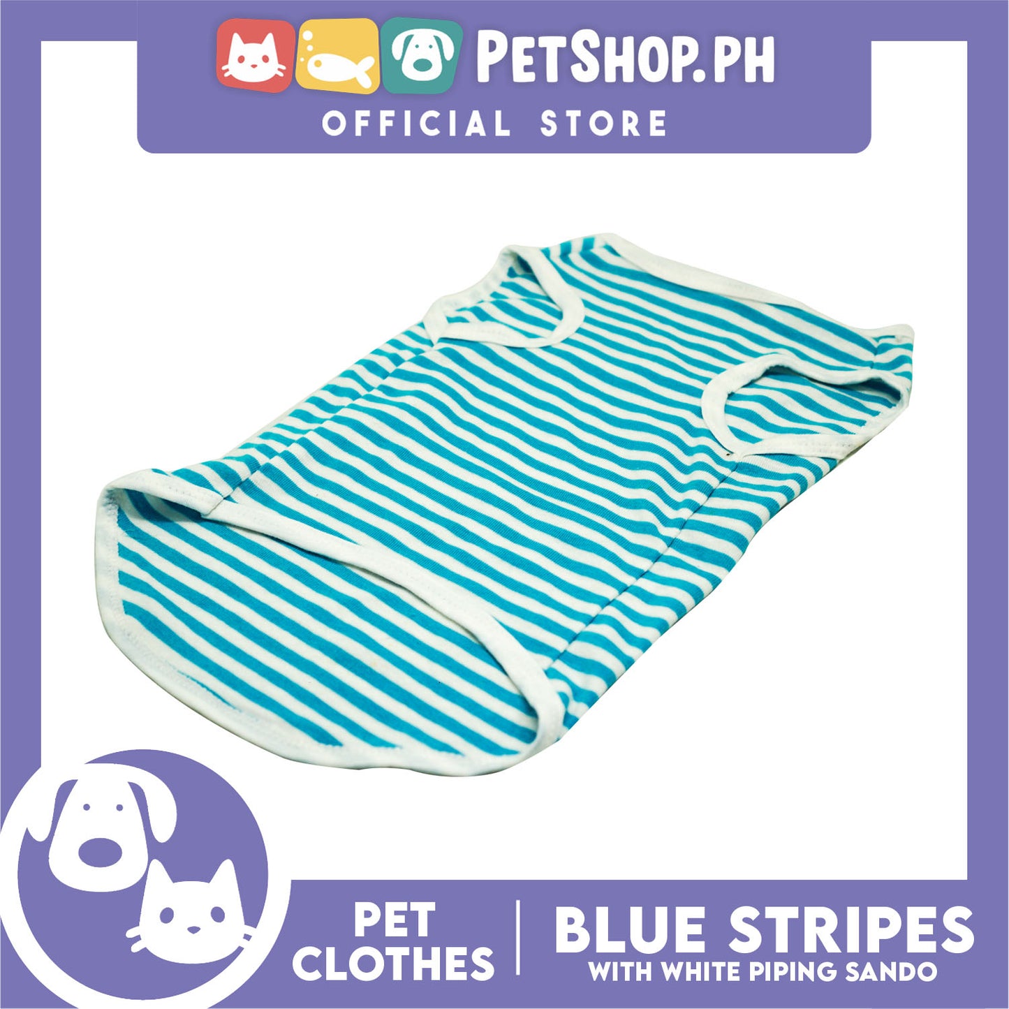 Pet Sando Blue Stripes with White Piping Sando (XL) Summer Shirt for Dogs and Cats
