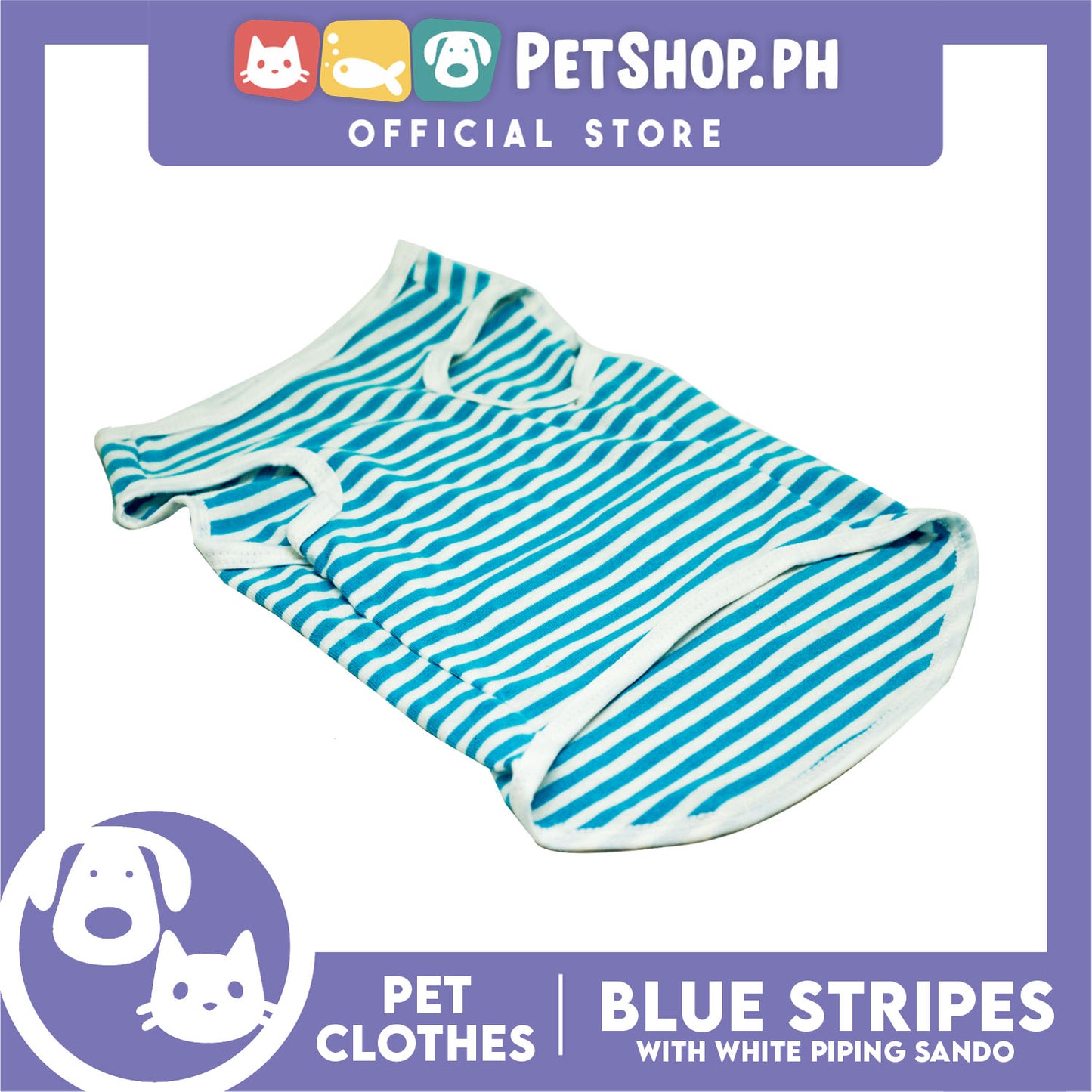 Pet Sando Blue Stripes with White Piping Sando (XL) Summer Shirt for Dogs and Cats
