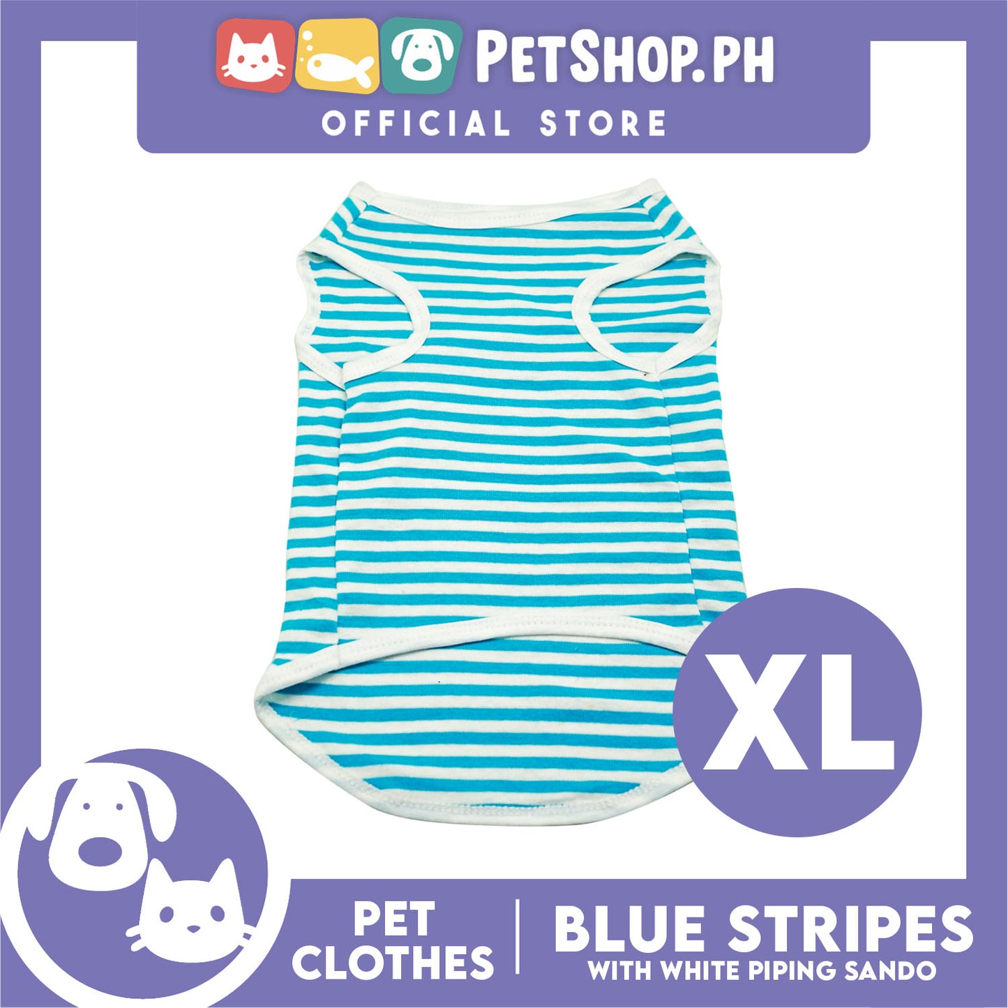 Pet Sando Blue Stripes with White Piping Sando (XL) Summer Shirt for Dogs and Cats