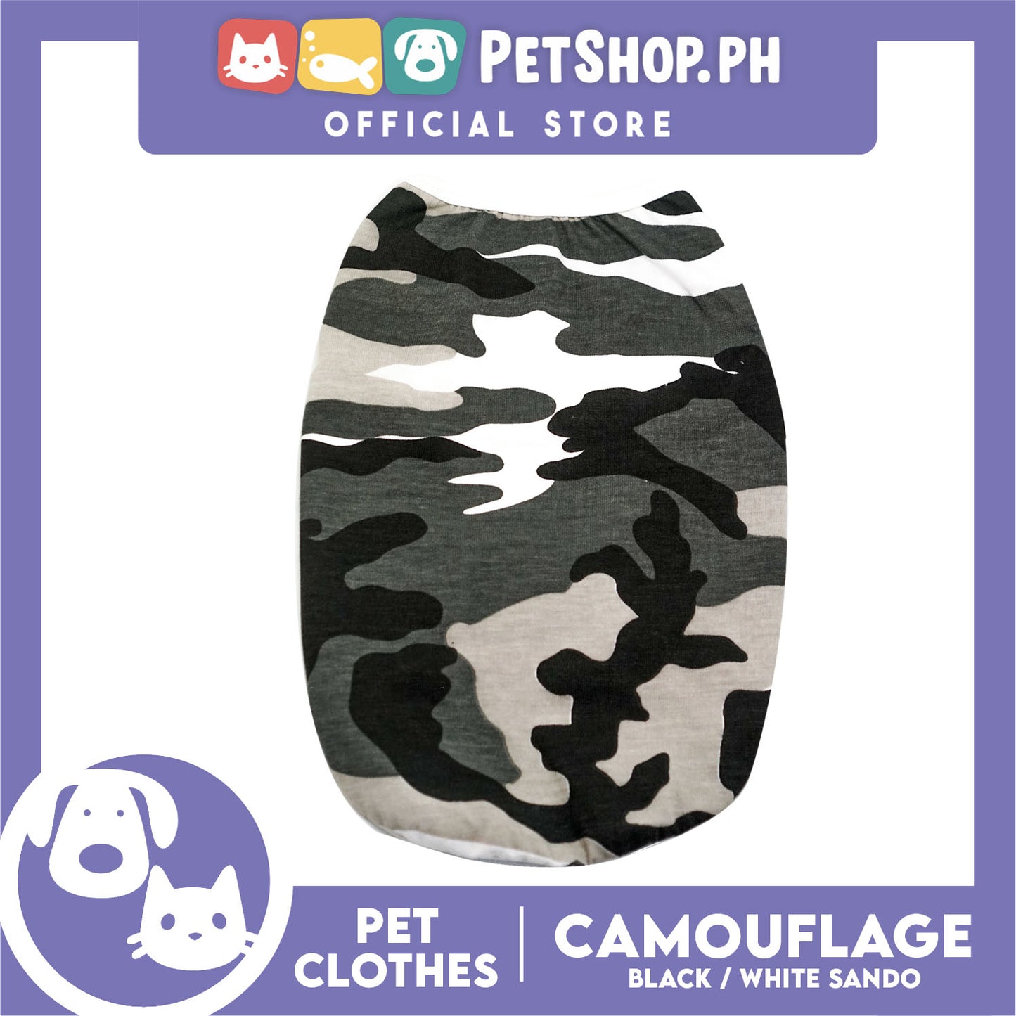 Pet Shirt Camouflage Black and White Sando (Small) Perfect Shirt for Male Dogs and Cats