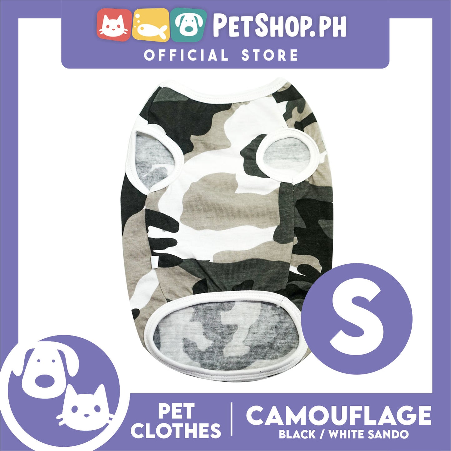 Pet Shirt Camouflage Black and White Sando (Small) Perfect Shirt for Male Dogs and Cats