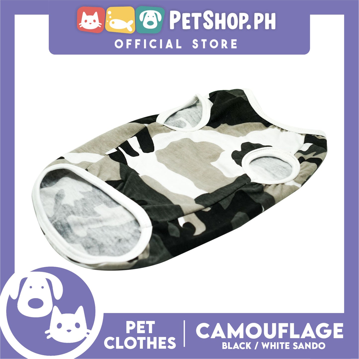 Pet Shirt Camouflage Black and White Sando (Medium) Perfect Shirt for Male Dogs and Cats