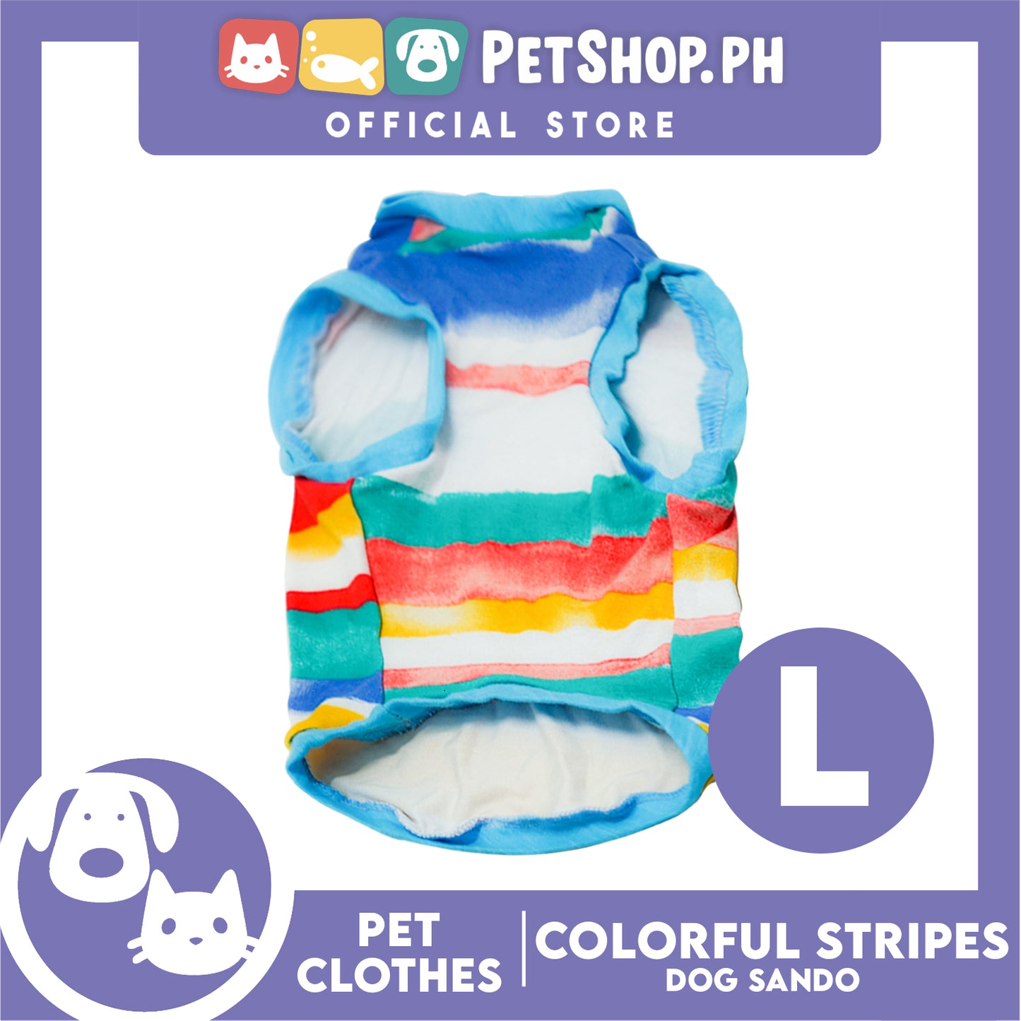 Pet Shirt Colorful Stripes Sando Shirt (Large) Perfect Fit for Dogs and Cats