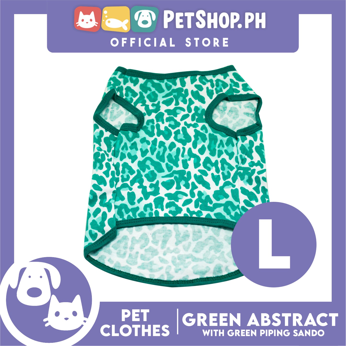 Pet Sando Green Abstract with Green Pipping Sando (Large) for Small Dog Breathable Jersey Clothes