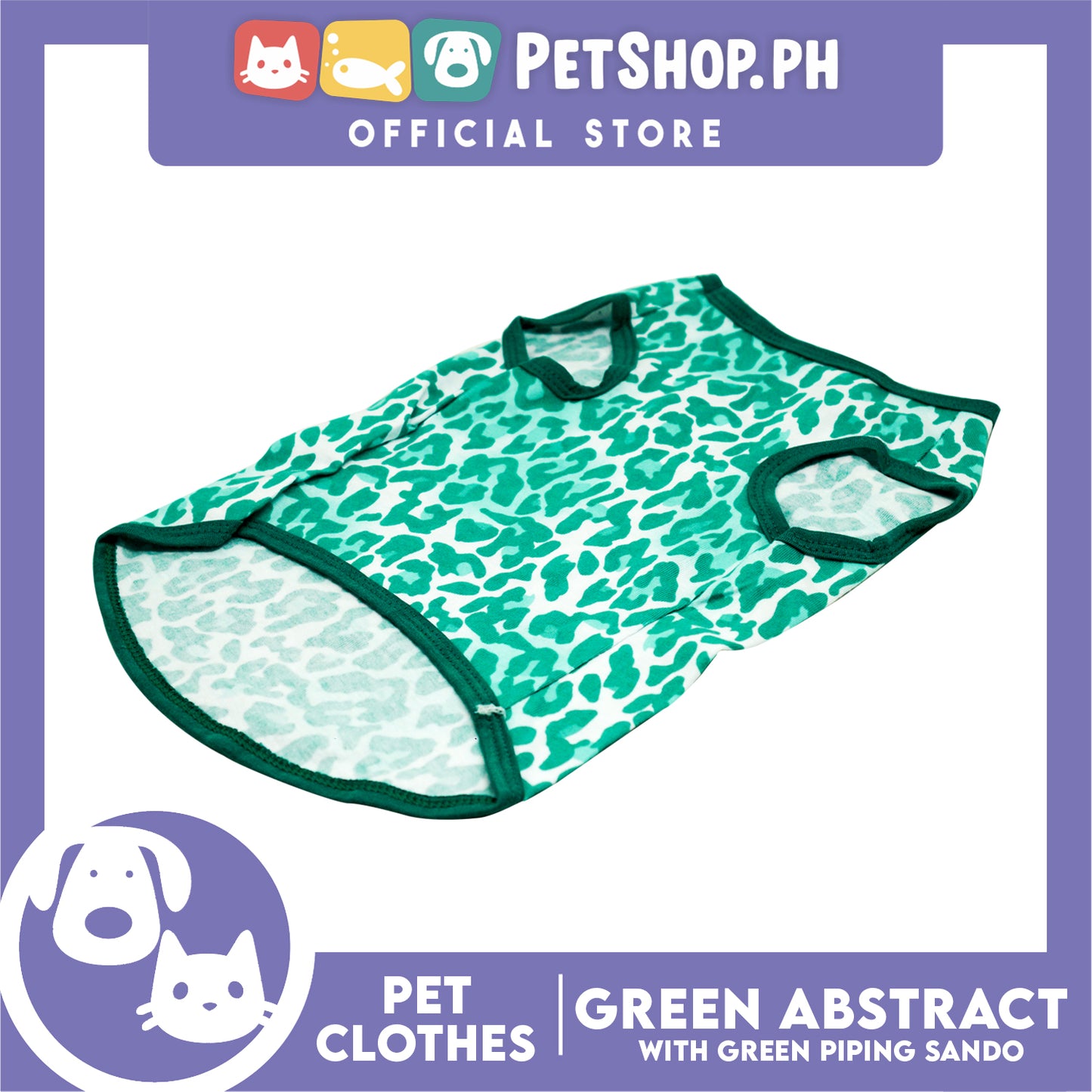 Pet Sando Green Abstract with Green Pipping Sando (Large) for Small Dog Breathable Jersey Clothes