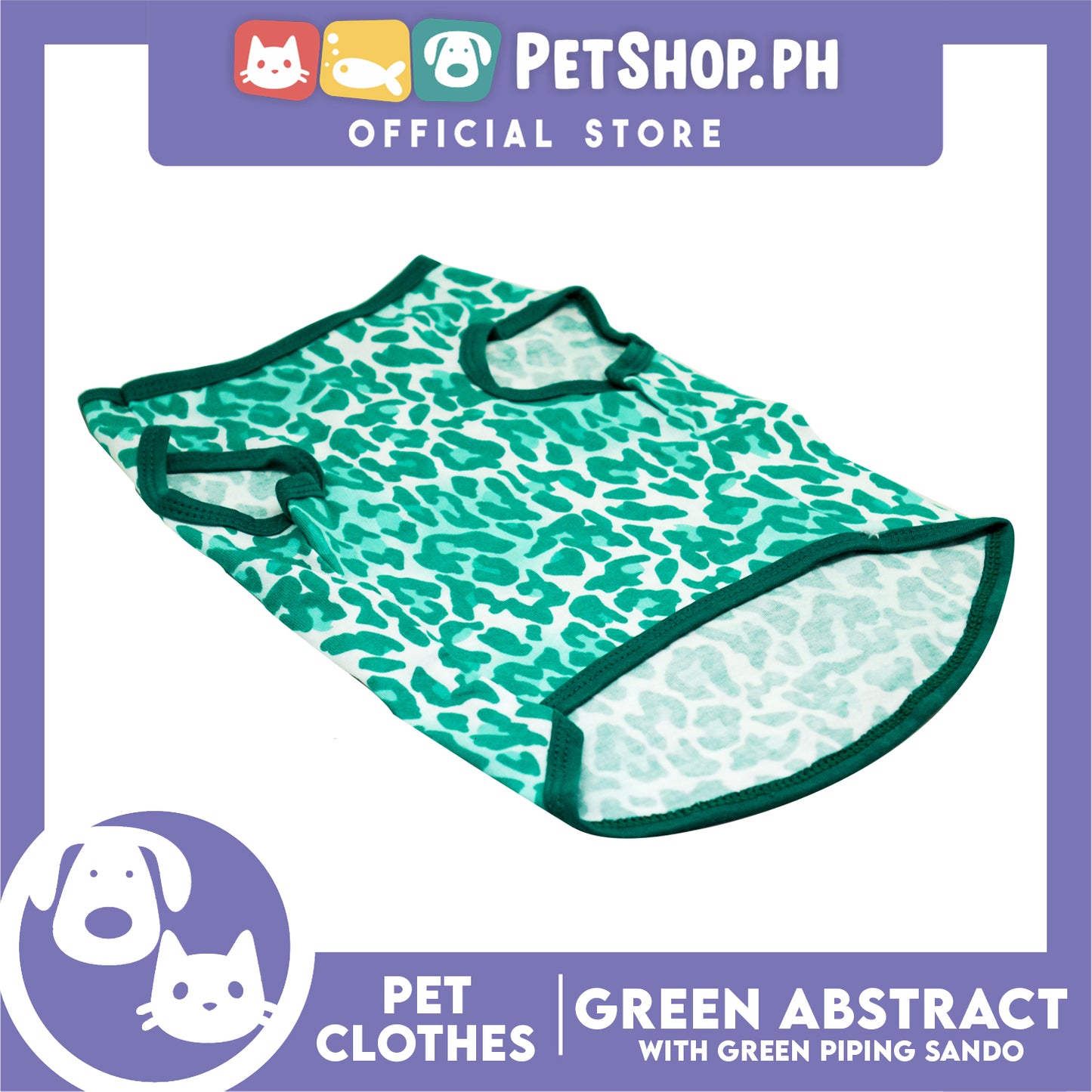 Pet Sando Green Abstract with Green Pipping Sando (Medium) for Small Dog- Dri-fit Breathable Jersey, Pet Sport Clothes