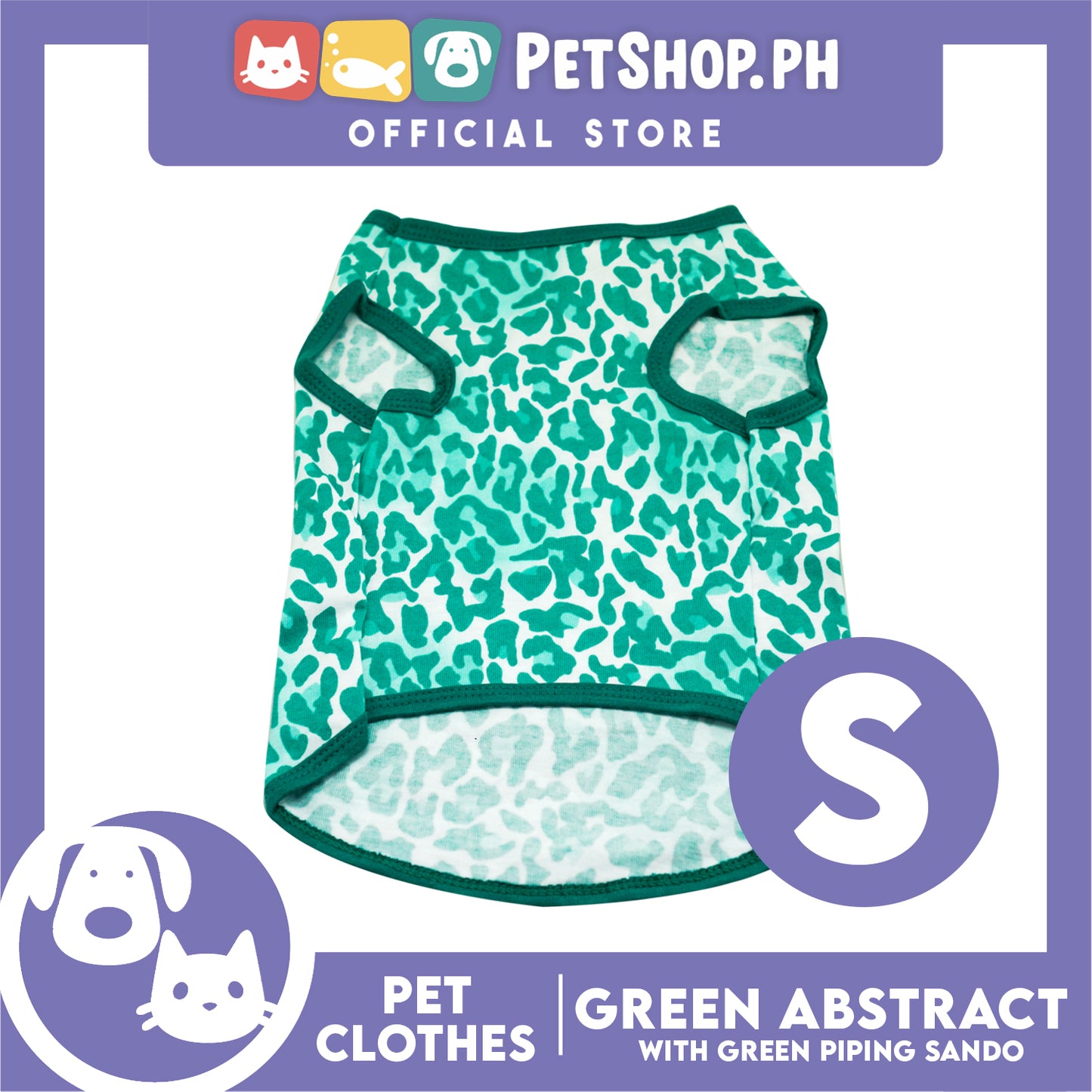 Pet Sando Green Abstract with Green Pipping Sando (Small) for Small Dog- Dri-fit Breathable Jersey, Pet Sport Clothes