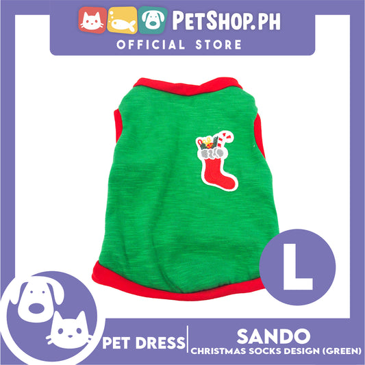 Pet Shirt (Large) Christmas Stocking with Red Piping Sleeveless for Puppy, Small Dog and Cats- Sando Breathable Clothes,Pet T-shirt,Sweat Shirt