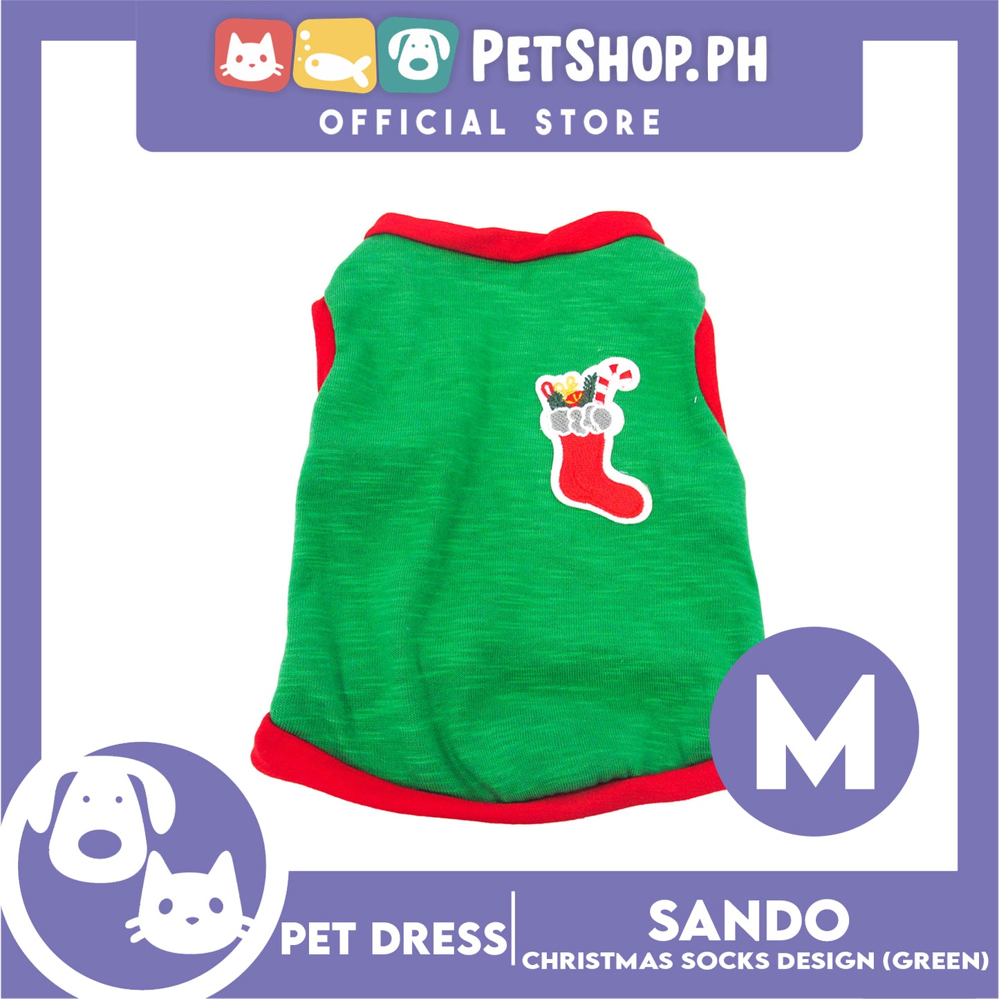 Pet Shirt (Medium) Christmas Stocking with Red Piping Sleeveless for Puppy, Small Dog & Cats- Sando Breathable Clothes, Pet T-shirt, Sweat Shirt