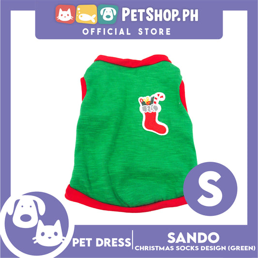 Pet Shirt (Small) Christmas Stocking with Red Piping Sleeveless for Puppy, Small Dog and Cats- Sando Breathable Clothes,Pet T-shirt, Sweat Shirt