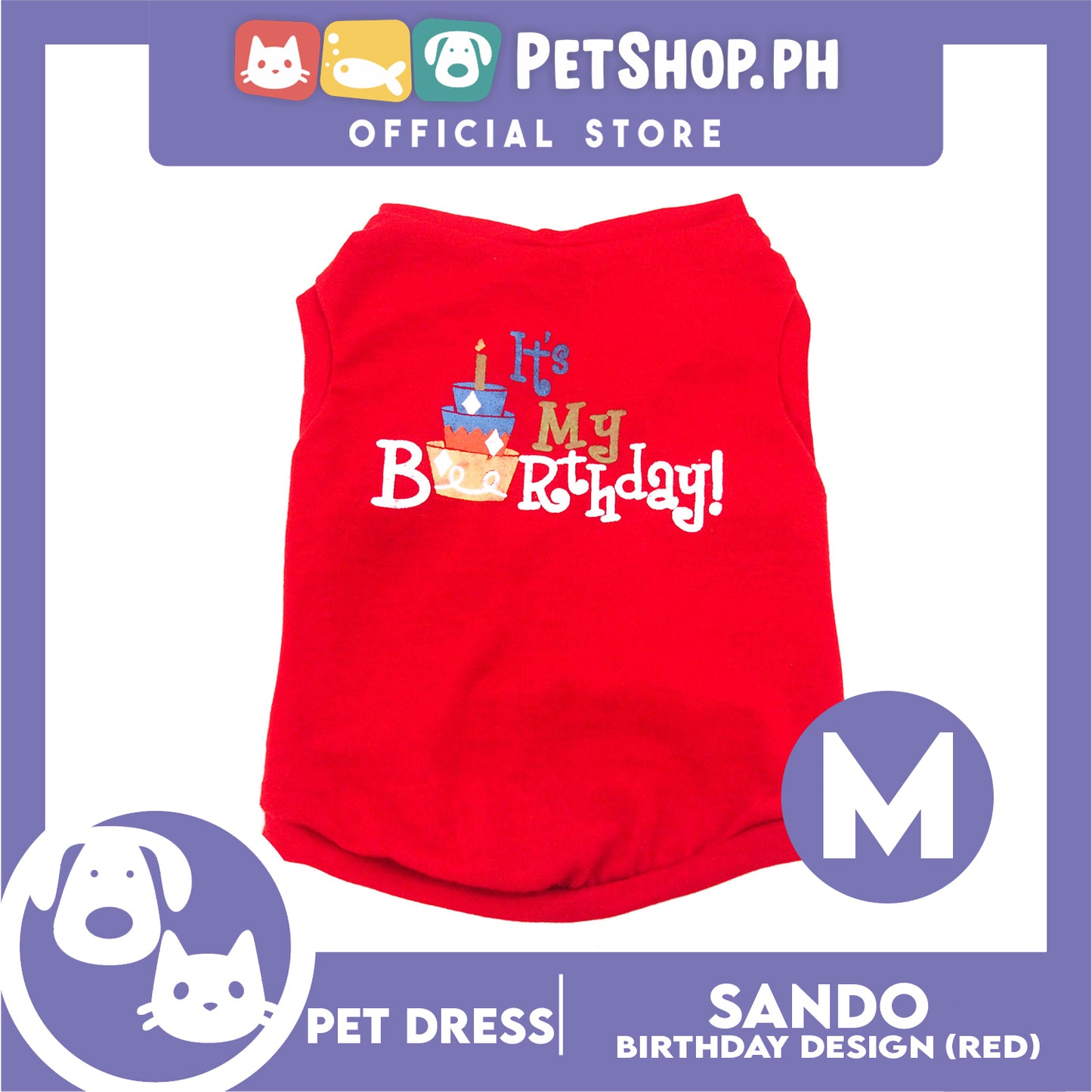Pet Shirt Sleeveless (Medium) with It's My Birthday at Back for Puppy, Small Dog, & Cat- Sando Breathable Clothes, Pet T-shirt, Dog Sando