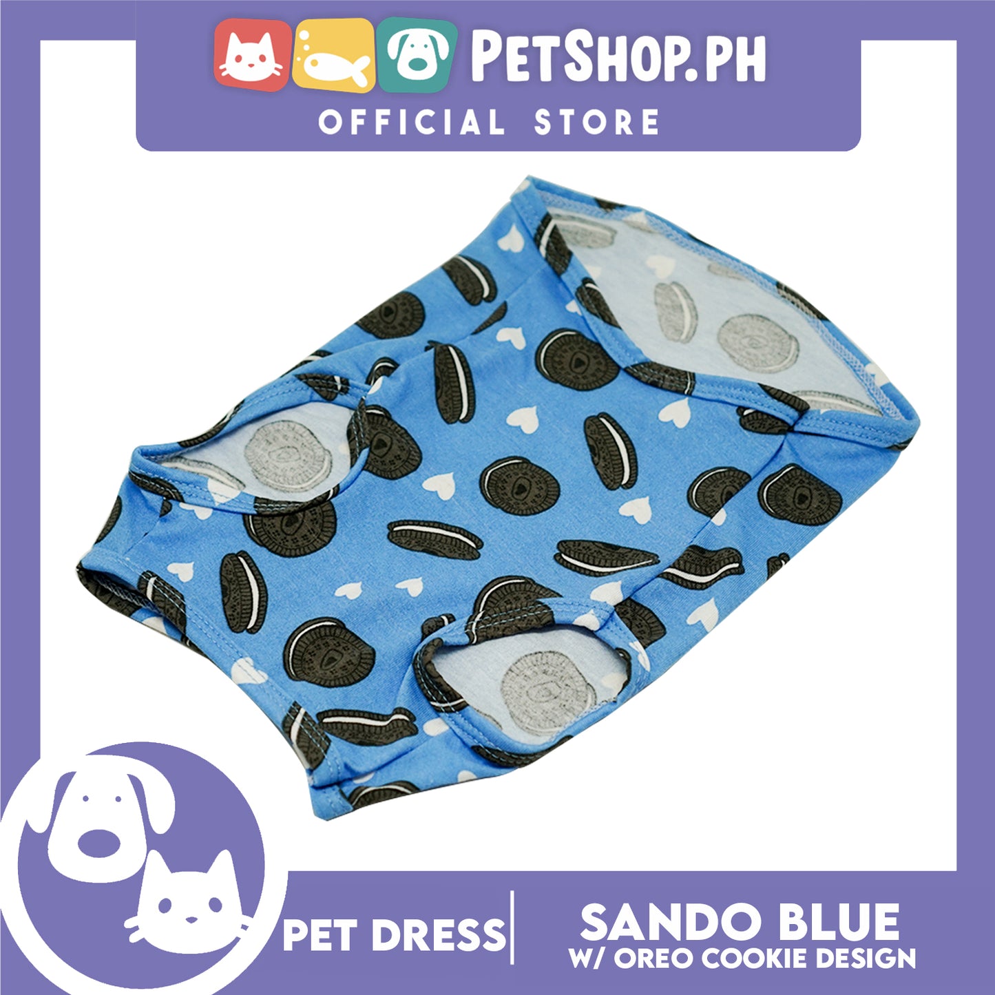 Pet Sando Cookie Blue Print Design Sando Pet Shirt Sando Breathable Clothes, Pet T-shirt (Medium)