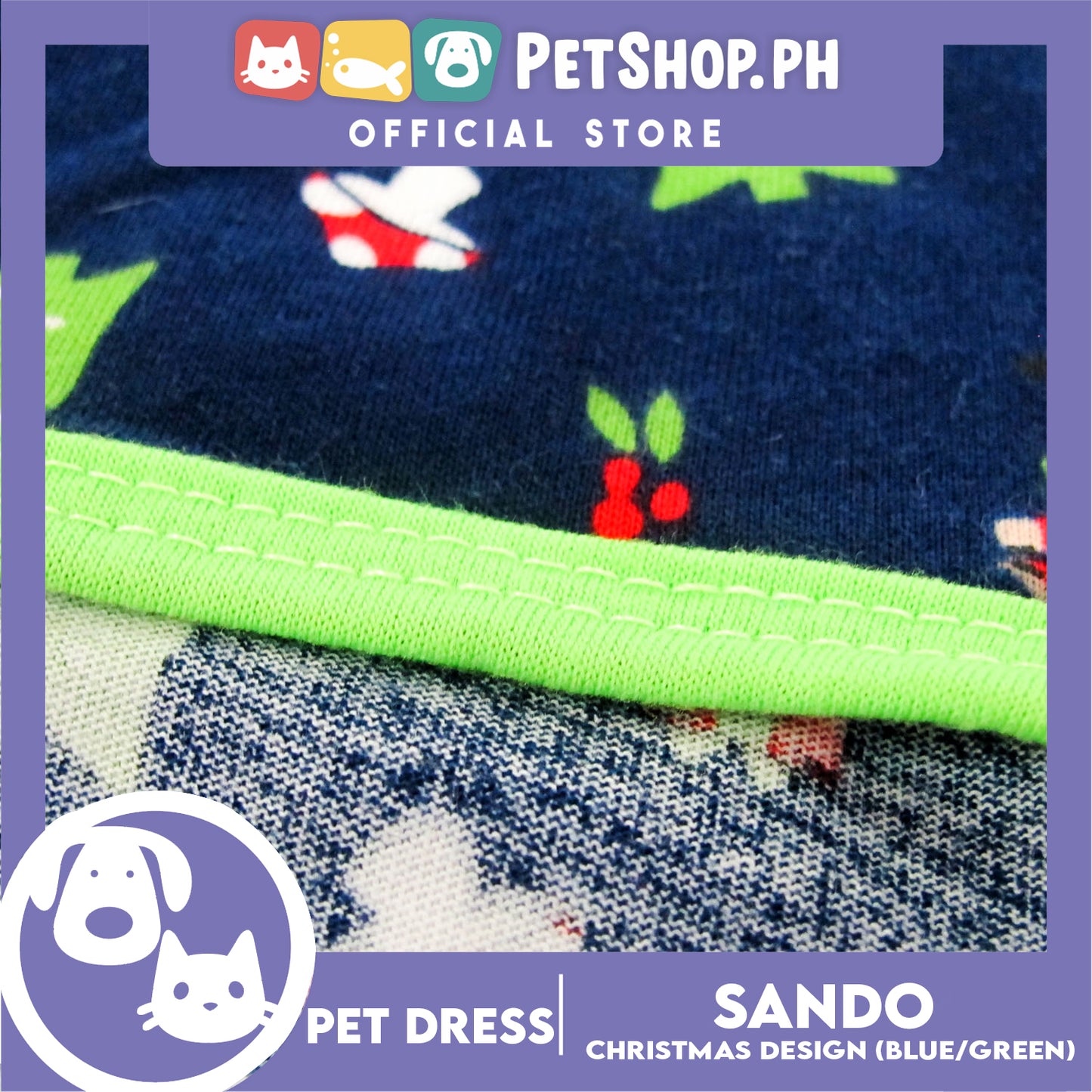 Pet Shirt Blue Christmas Design with Green Piping (Extra Large) Sleeveless for Puppy Small Dog & Cat