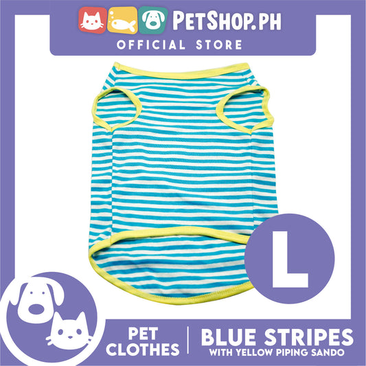 Pet Sando (Large) Blue and White Stripes with Yellow Piping Design Sando Pet Shirt