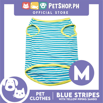 Pet Sando (Medium) Blue and White Stripes with Yellow Piping Design Sando Pet Shirt