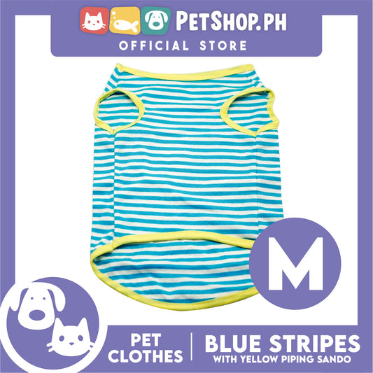Pet Sando (Medium) Blue and White Stripes with Yellow Piping Design Sando Pet Shirt