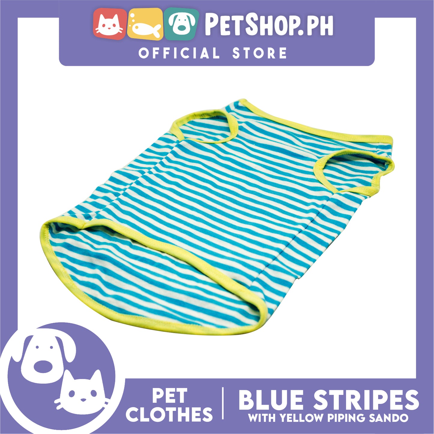 Pet Sando (Medium) Blue and White Stripes with Yellow Piping Design Sando Pet Shirt