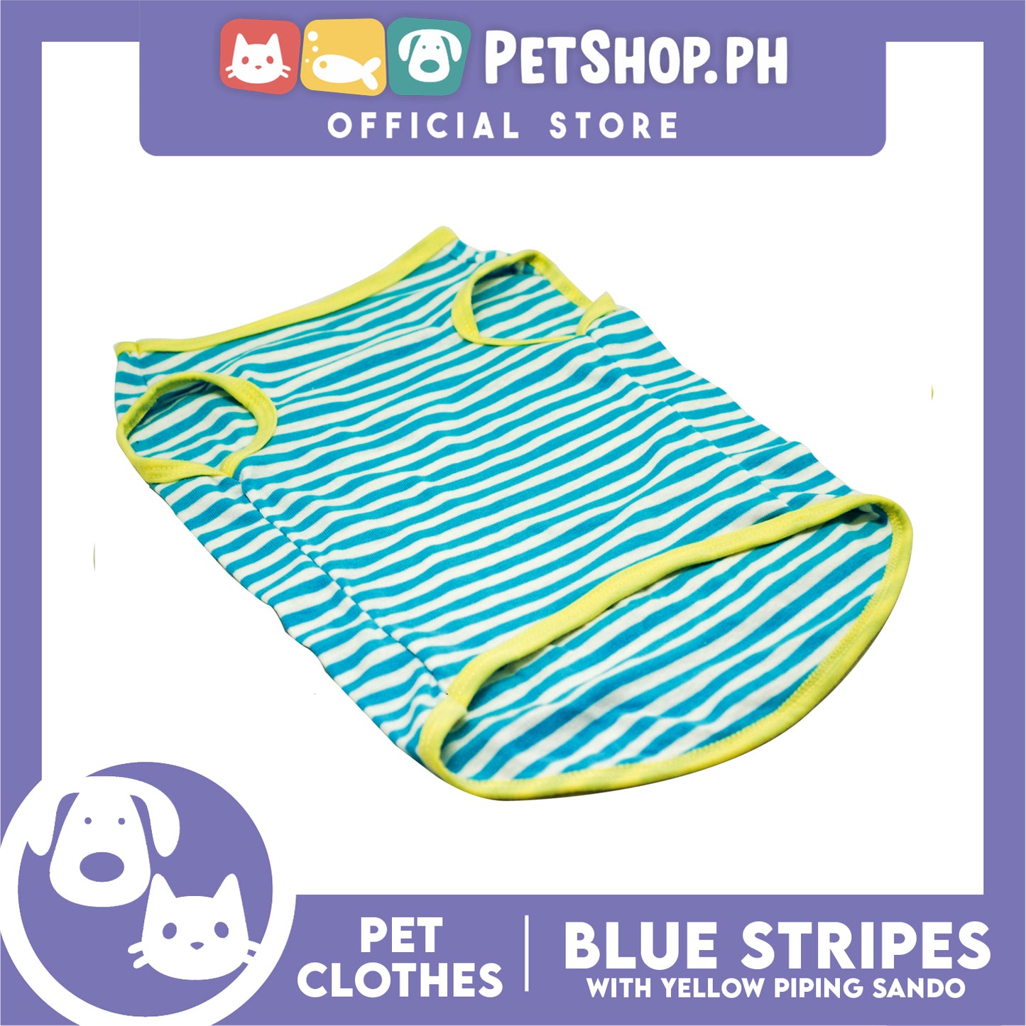 Pet Sando (Medium) Blue and White Stripes with Yellow Piping Design Sando Pet Shirt