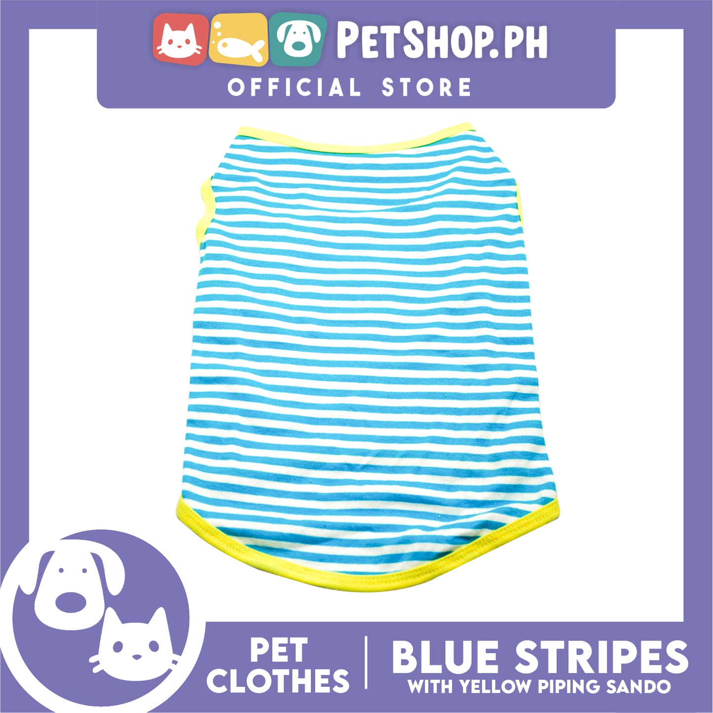Pet Sando (Medium) Blue and White Stripes with Yellow Piping Design Sando Pet Shirt
