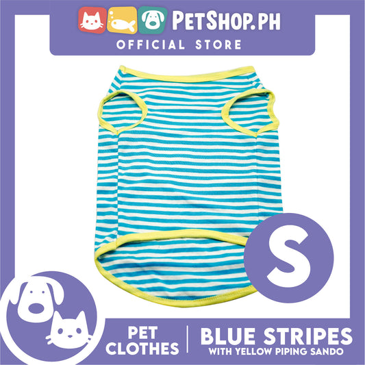 Pet Sando (Small) Blue and White Stripes with Yellow Piping Design Sando Pet Shirt