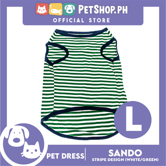 Pet Shirt Stripes (Large) With Blue Piping Sleeveless Sando for Puppy, Small Dog and Cats