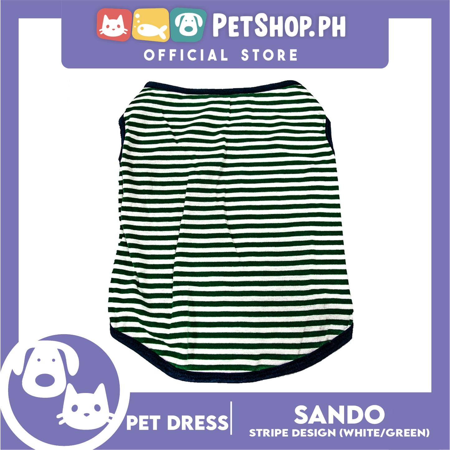 Pet Shirt Stripes (Medium) With Blue Piping Sleeveless for Puppy, Small Dog and Cats- Sando Breathable Clothes, Pet T-shirt, Sweatshirt
