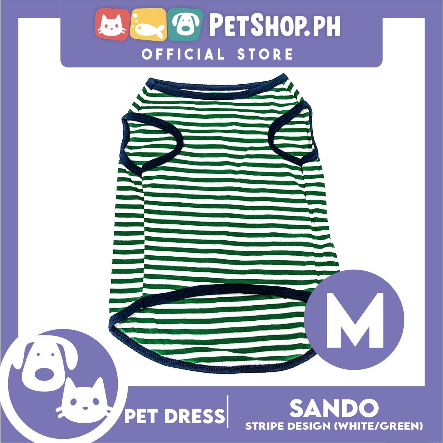 Pet Shirt Stripes (Medium) With Blue Piping Sleeveless for Puppy, Small Dog and Cats- Sando Breathable Clothes, Pet T-shirt, Sweatshirt