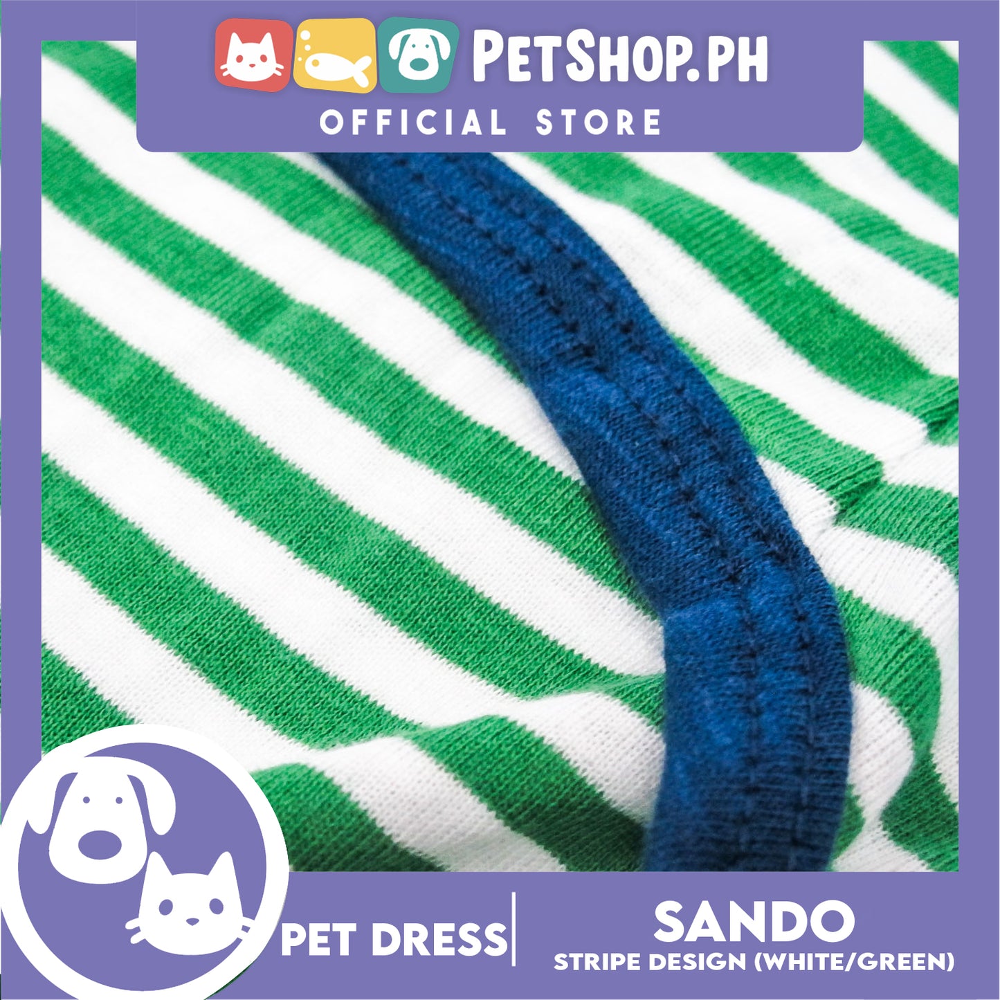Pet Shirt Stripes (Small) With Blue Piping Sleeveless Sando for Puppy, Small Dog and Cats