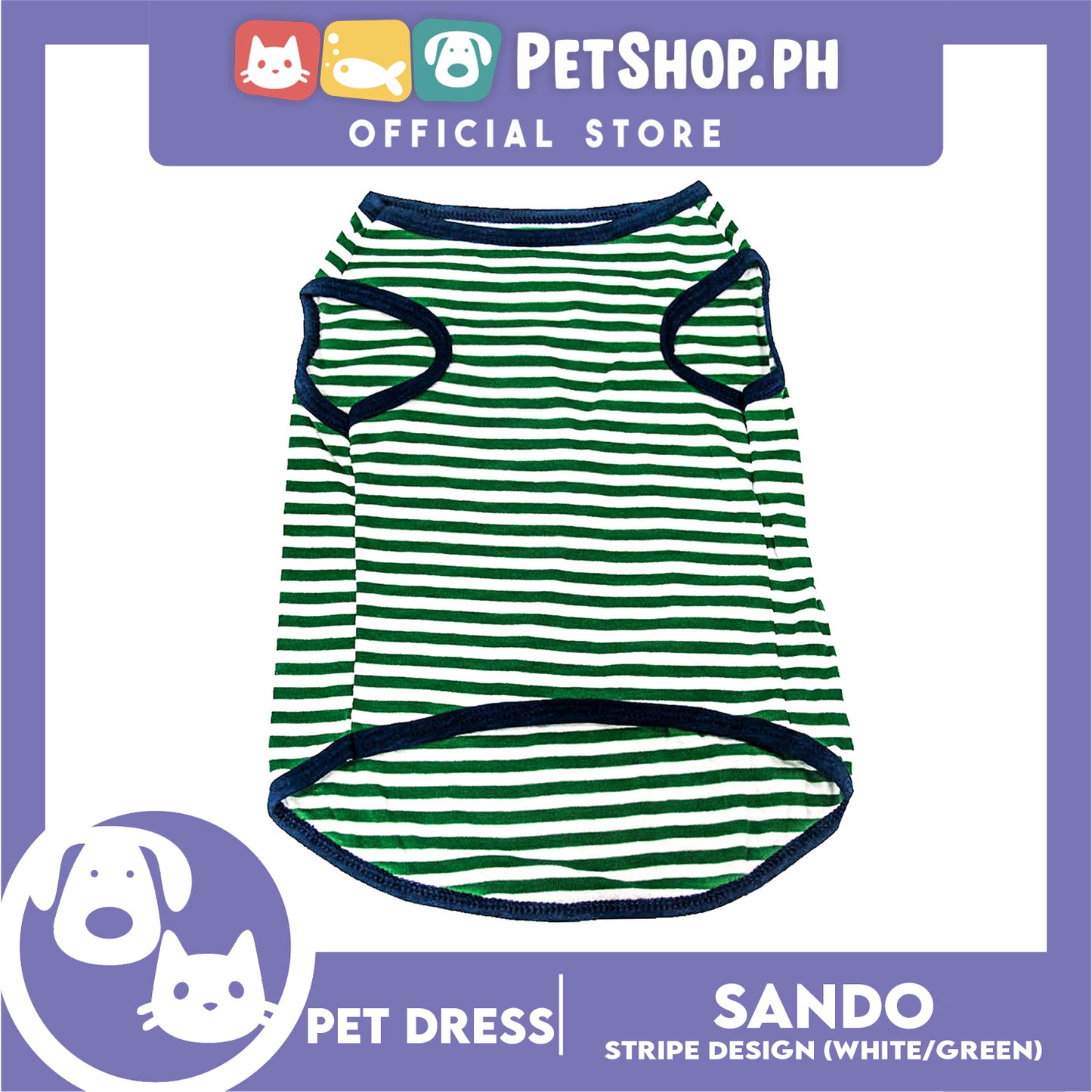 Pet Shirt Stripes (Small) With Blue Piping Sleeveless Sando for Puppy, Small Dog and Cats
