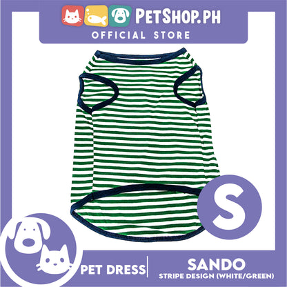 Pet Shirt Stripes (Small) With Blue Piping Sleeveless Sando for Puppy, Small Dog and Cats